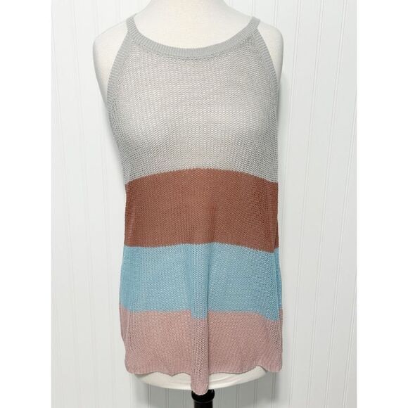 Women's Color Block‎ Striped Knit Tank Top Sleeveless Multi Color Gray Blue XL - Picture 1 of 9